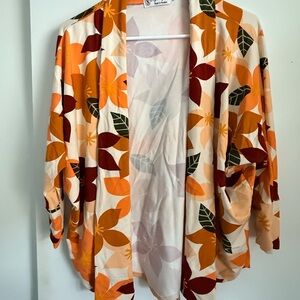 Fighting Eel Flower Leaf Print Kimono Cardigan